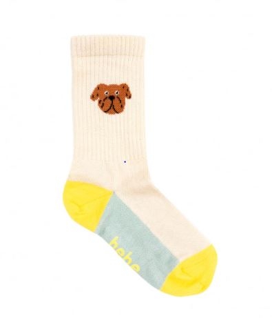 Hebe Socks crean white with dog
