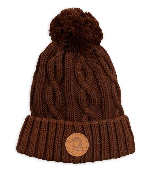 Mini Rodini Cable knitted pompom hat brown