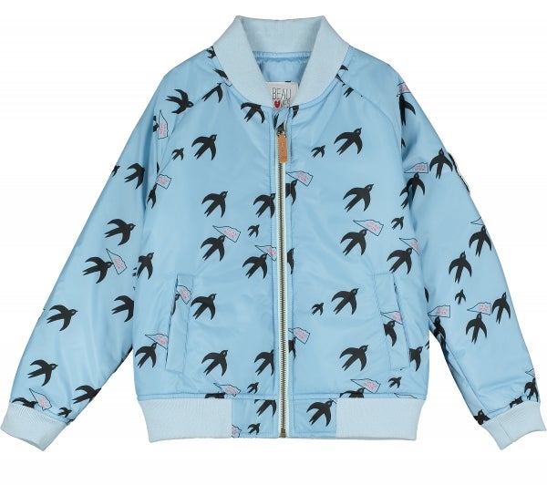 Beau Loves - Birds Padded Bomber Jacket sky blue
