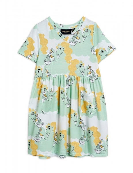 Mini Rodini - Unicorn noodles aop ss dress, Green